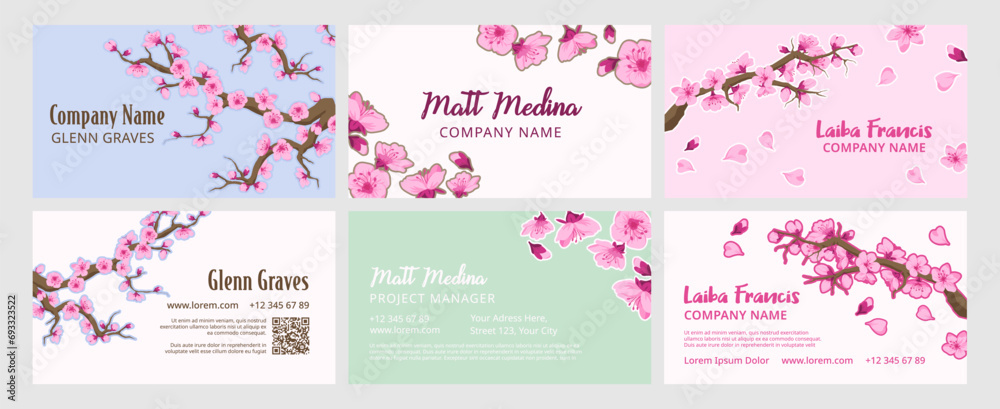 Corporate branding design set with sakura trees