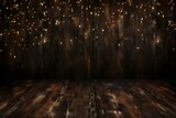 Wooden wall with christmas lights and wooden floor,  Christmas background