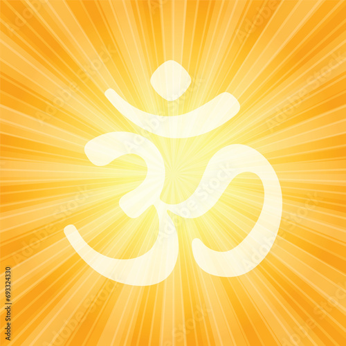 Om or Aum Indian sacred sound. The symbol of the divine triad of Brahma, Vishnu and Shiva. The sign of the ancient mantra. photo