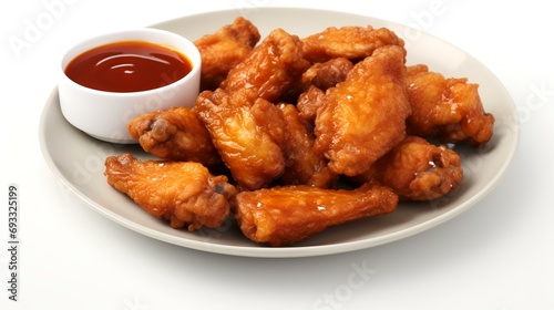 Fried chicken wings with sauce on a plate isolated on white background