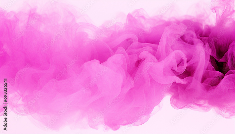 Vibrant pink smoke cloud spreading on white background, abstract and dynamic