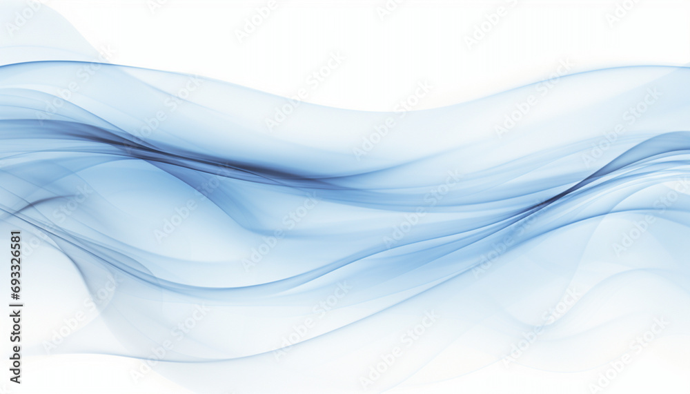 Fluid blue waves of vapor on a clean white background, embodying a serene and airy aesthetic Fluid blue waves of vapor on a clean white background, embodying a serene and airy aesthetic