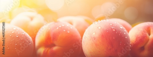 A banner with peaches on a blurred background