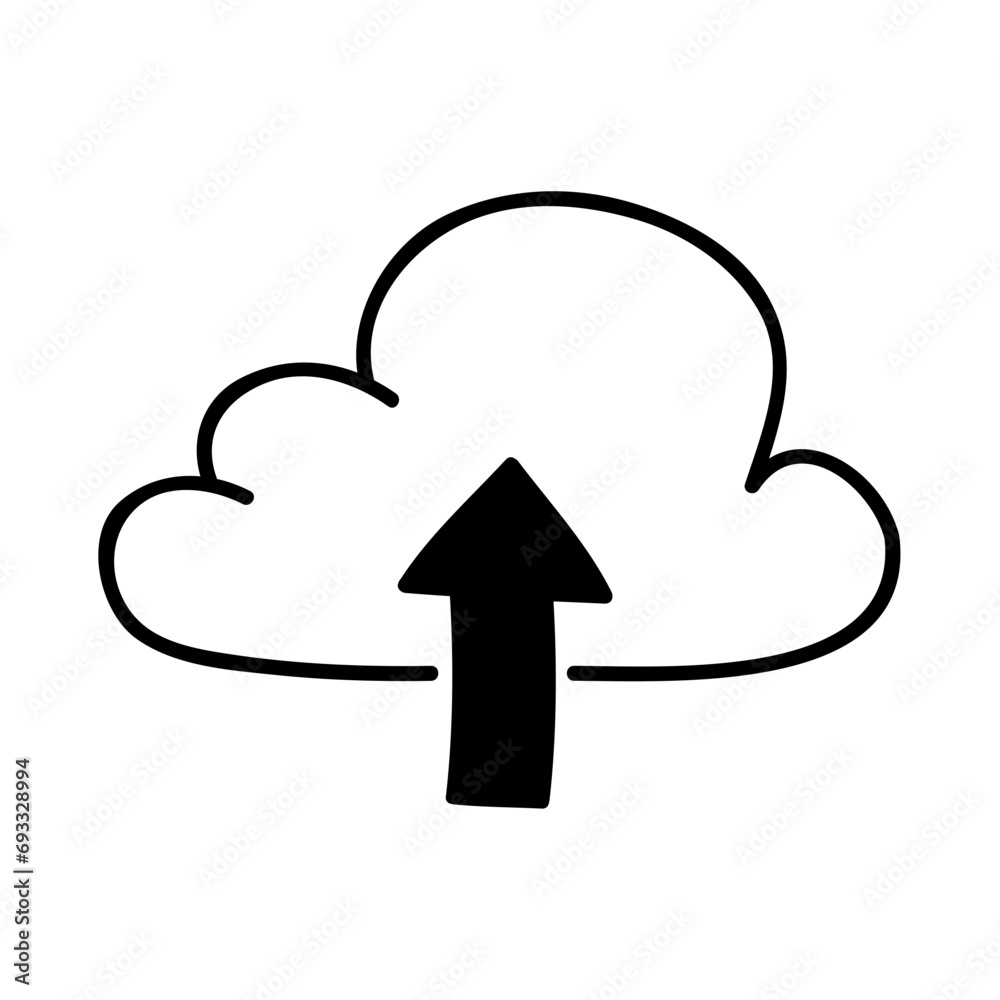 Cloud computing icon in hand-drawn style. Upload files to the cloud Cloud computing icon in hand-drawn style. Upload files to the cloud