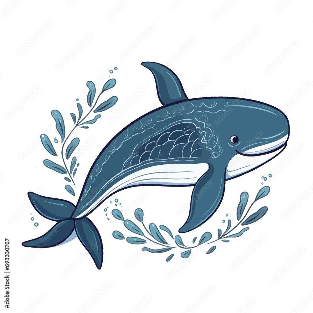 Cute Cartoon Killer Whale Vector Illustration Isolated On White