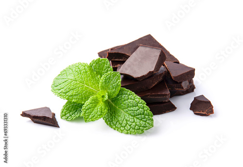 Tableau sur toile Chocolate with mint on white backgrounds