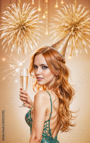 Champagne girl at a new year party event with sparkling beverages