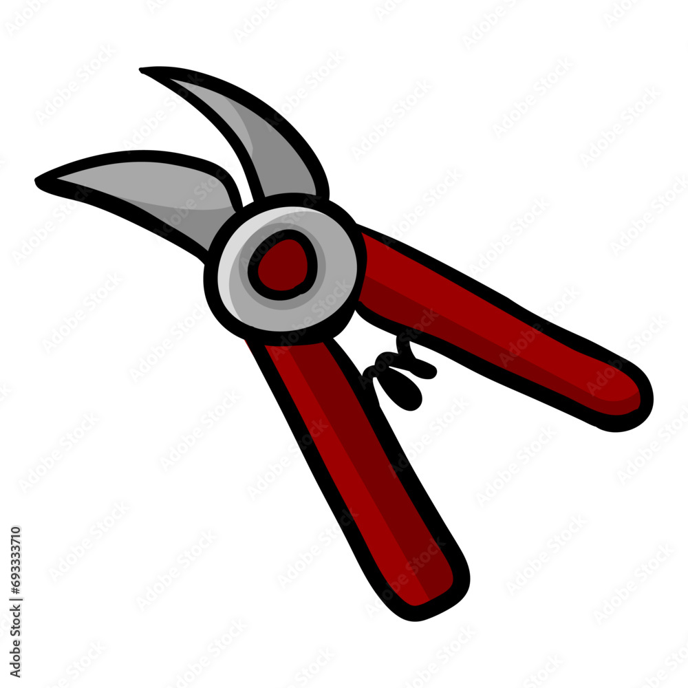 Garden Pruner Doodle Icon. Single Cartoon Color Illustration Garden Pruner Doodle Icon. Single Cartoon Color Illustration