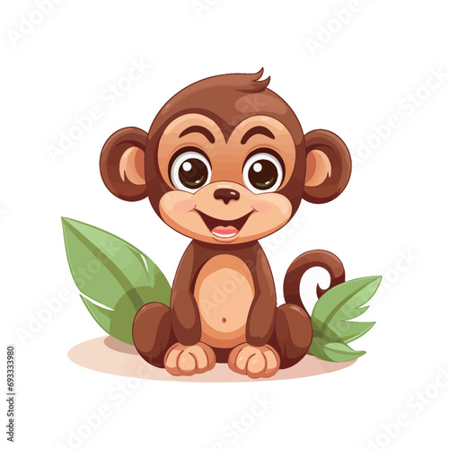 Monkey isolated on white background. Vector illustration. Cartoon style.