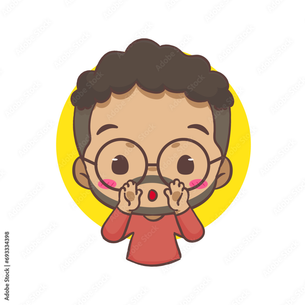 Cute man Shouting out or calling cartoon character. People expression concept design. Isolated background. Vector art illustration.