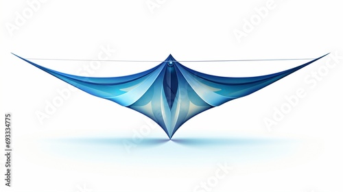 a blue kite, showcasing its elegant shape and smooth flight, perfectly isolated against a spotless white background.