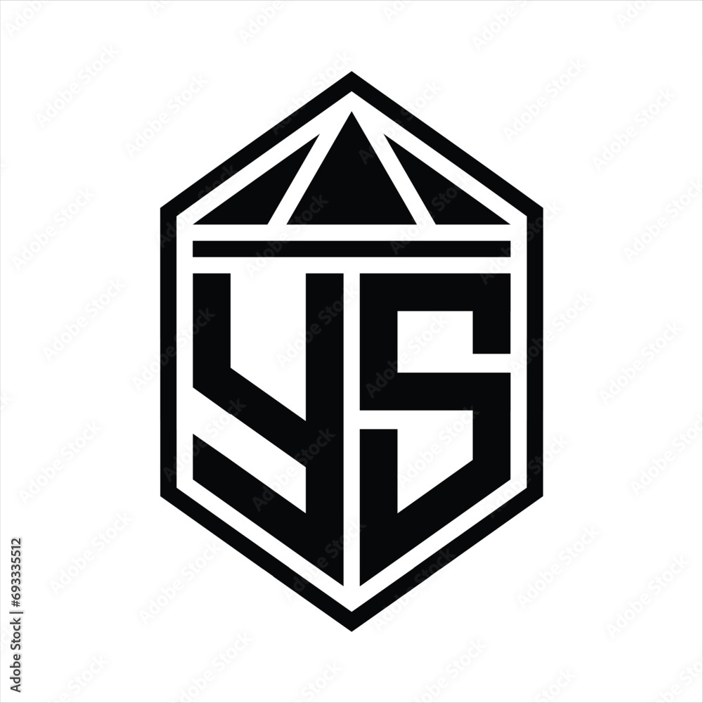 YS Letter Logo monogram simple hexagon shield shape with triangle crown isolated style design YS Letter Logo monogram simple hexagon shield shape with triangle crown isolated style design