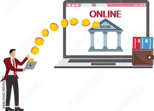 nline Banking Businessman, Laptop, Mobile App, Mobile Phone, Network Server, Organization, Paying, Portable Information Device