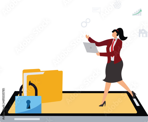 Busineswoman digital file management and security