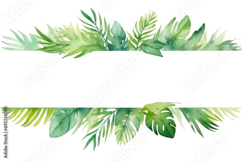 Watercolor of green floral banner with palm leaves on transparent background photo