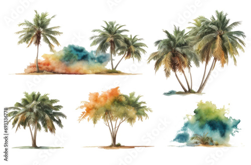 set of watercolor coconut tree on transparent background