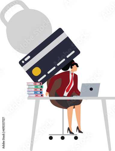 Businesswoman Credit Card Debt, Businesswoman under the big credit card