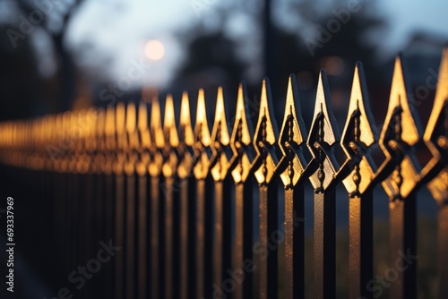 A detailed view of a wrought iron fence. Ideal for architectural and home improvement projects