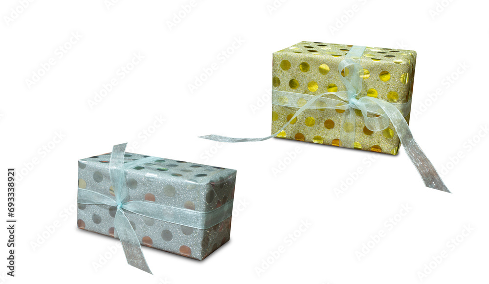 Obraz premium silver and gold gifts isolated on transparent background and PNG file