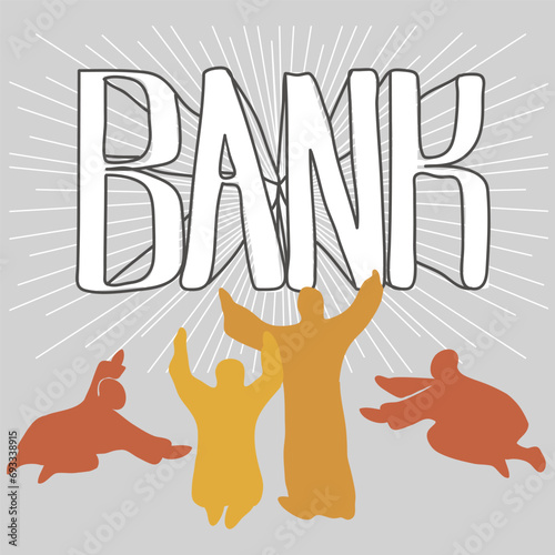 Simple illustration of people worship bank letter
