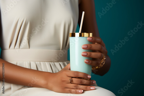 Chic Hand Holding Pastel Tumbler with White Straw