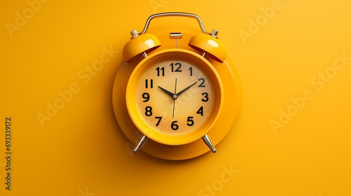 3d rendering of yellow alarm clock on yellow background. Time concept