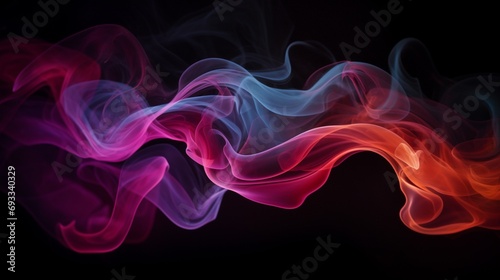 Wisps of vividly colored smoke gracefully rising and blending into abstract patterns, casting a spell of enchantment on the velvety black background.