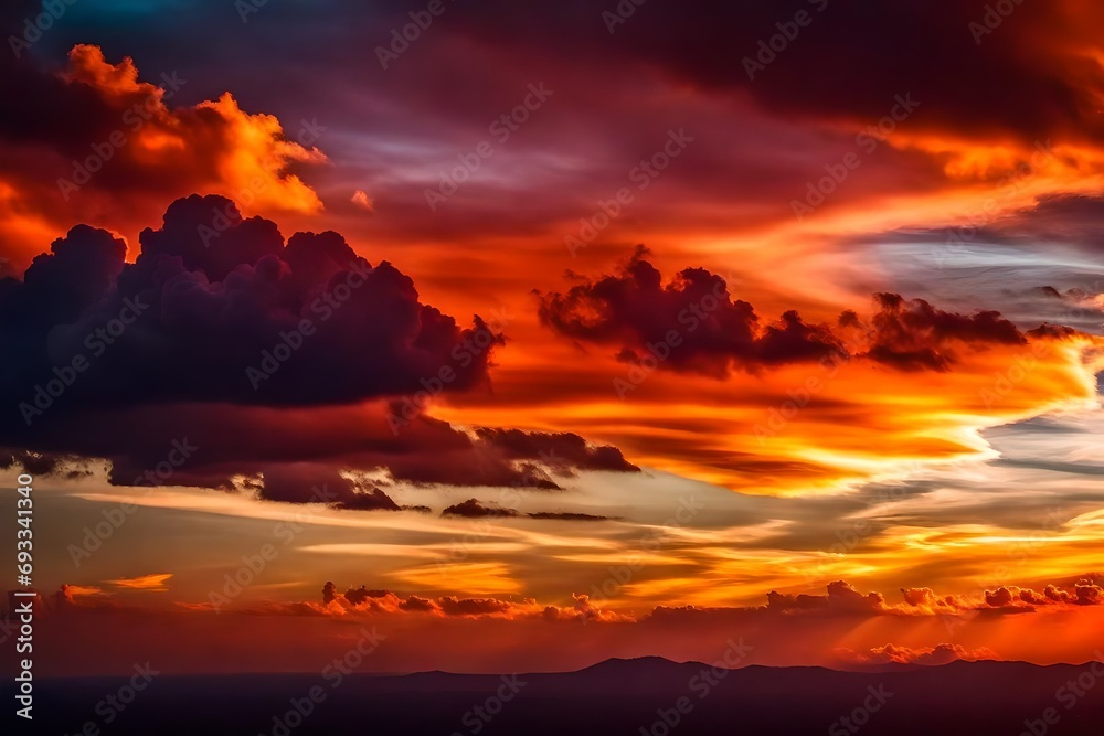 Incredibly striking sunset cloudscape with eye-catching forms and vibrant hues