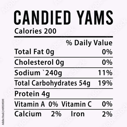 Nutrition Facts Thanksgiving Candied Yams EPS illustration cut file for cutting machine