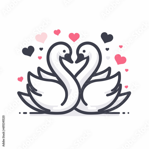 two swans cuddling with hearts for Valentine´s Day