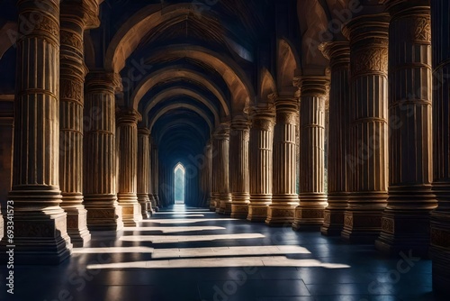 Spiritual fantasy scene with a passageway surrounded by pillars