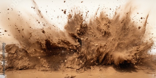A brown dust cloud is captured as it emerges from the ground. This image can be used to depict environmental effects, natural disasters, or the impact of human activity on the environment