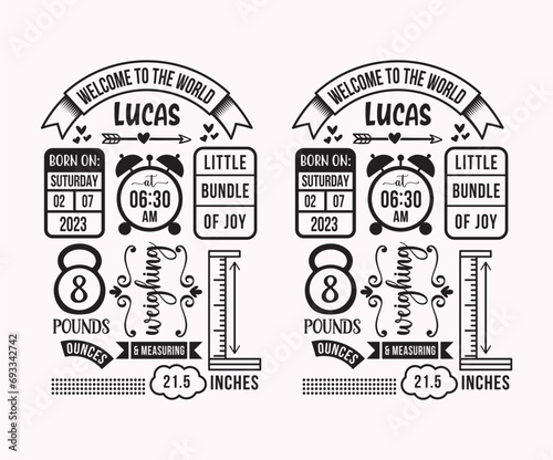 Baby Birth Stats Announcement Template Illustration