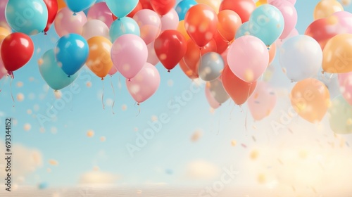 Festive balloon celebration mockup designed to convey joy and happiness  with an array of colorful balloons arranged in a visually appealing and dynamic composition.