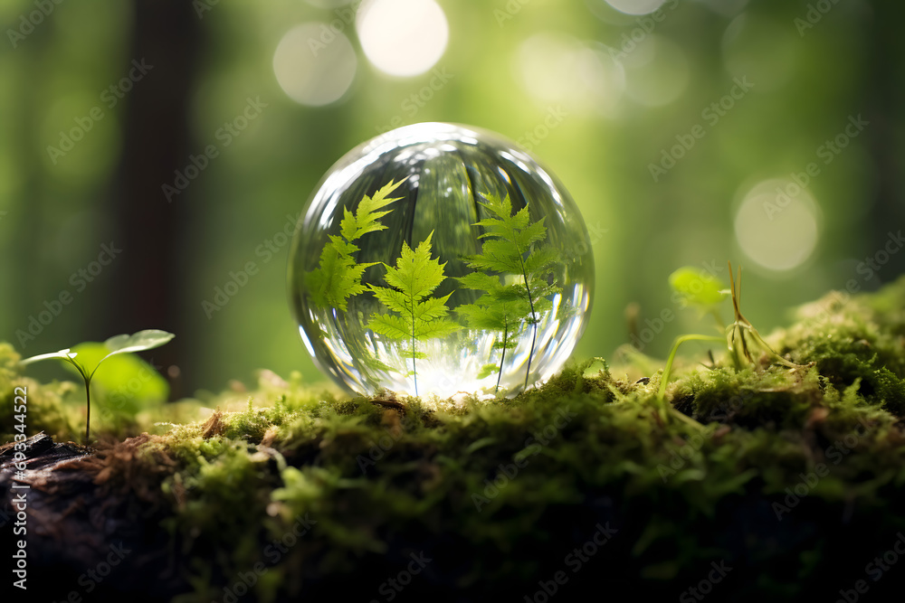 green leaf background, green planet earth, renewable energy light bulb with green energy, Earth Day or environment protection Hands protect forests that grow on the ground and help save the world, sol