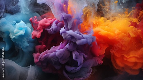 Hues of the rainbow manifesting in ethereal smoke, swirling and cascading against a profound and velvety black canvas, creating a captivating visual feast.
