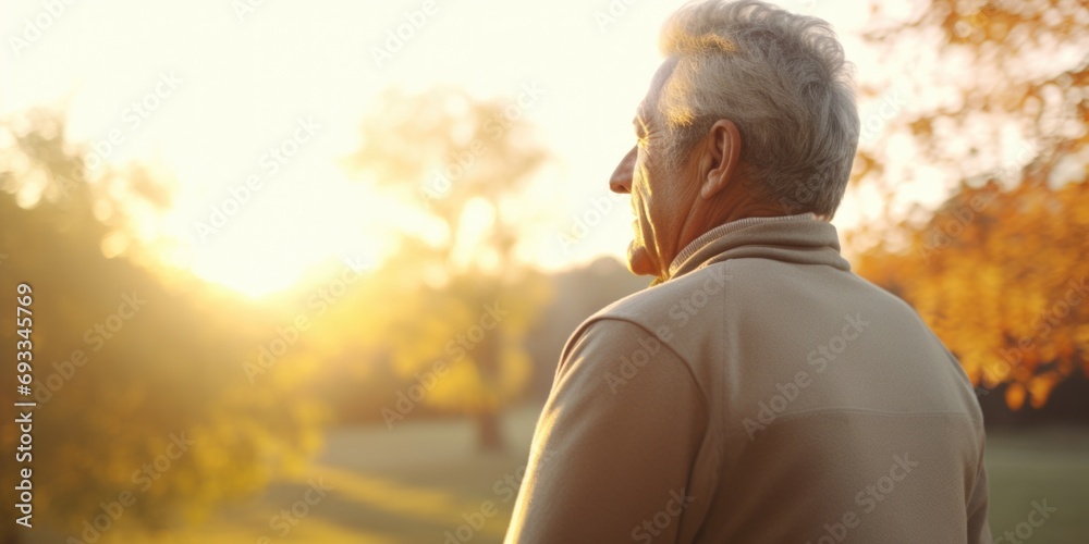 An older man standing in a park during a beautiful sunset. This image can be used to depict serenity, solitude, or simply enjoying nature. An older man standing in a park during a beautiful sunset. This image can be used to depict serenity, solitude, or simply enjoying nature.