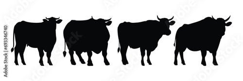 set of silhouette of a cow