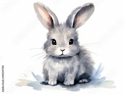 Watercolor portrait of a gray rabbit on a white background. Hand-drawn illustration Generative AI