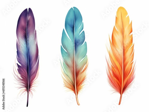 set of colorful feathers isolated on white background. vector illustration eps 10 Generative AI © Alex