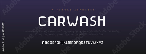 Carwash Modern minimal abstract alphabet fonts. Typography technology, electronic, movie, digital, music, future, logo creative font. vector illustration