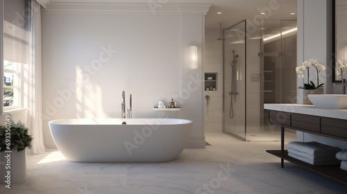Spacious bathroom with a freestanding tub and contemporary fixtures