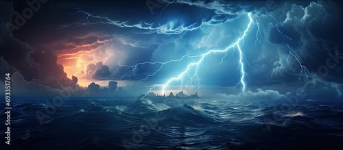 Lightning severely strikes at sea. photo