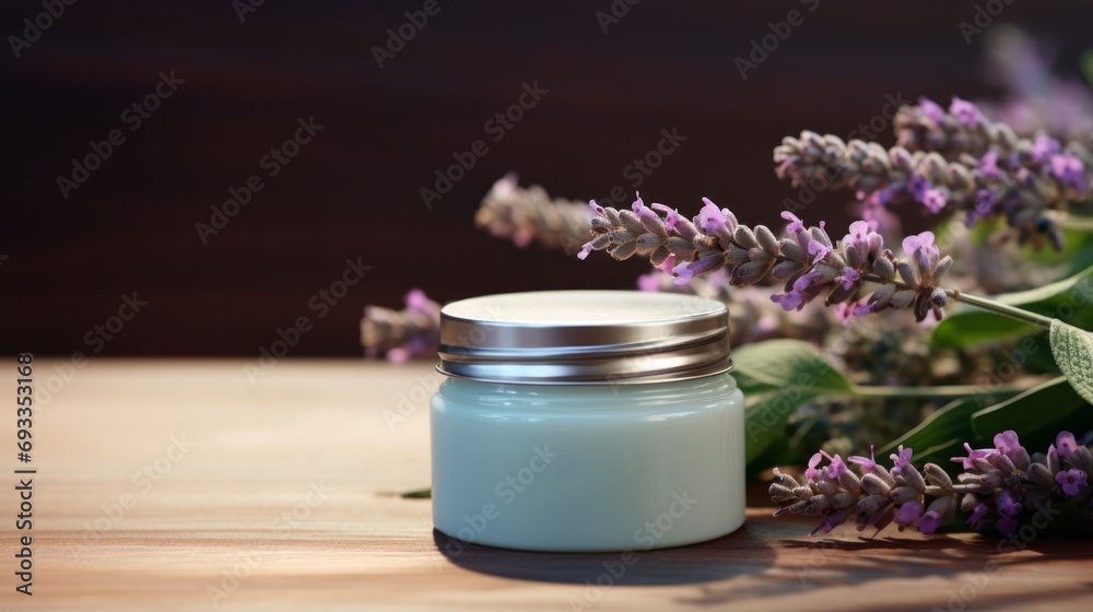 Cosmetic cream jar on a light mint green gradient woodtone background surrounded by violet flowers concept natural cosmetics skincare copy space flower cosmetology aroma care aromatic alternative body Cosmetic cream jar on a light mint green gradient woodtone background surrounded by violet flowers concept natural cosmetics skincare copy space flower cosmetology aroma care aromatic alternative body