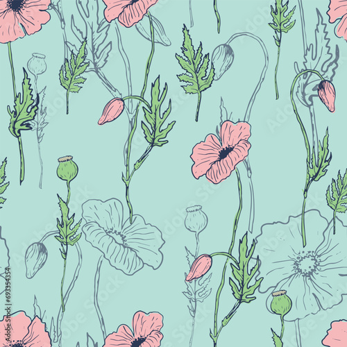 seamless floral pattern with poppies