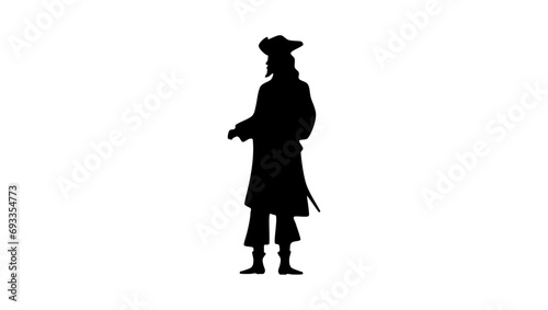 man bearded pirate, black isolated silhouette