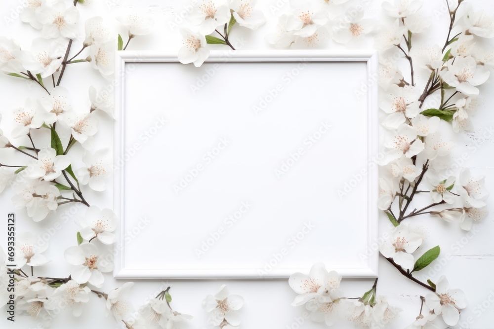 Creative watercolor outline made with flowers and white frame.