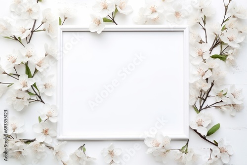 Creative watercolor outline made with flowers and white frame.