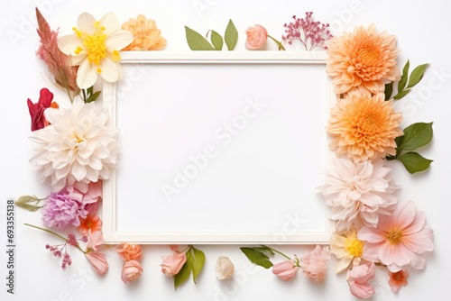 Creative watercolor outline made with flowers and white frame.