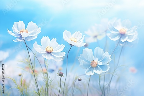 Flowers on soft pastel watercolor, blue style. © venusvi